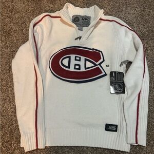 NHL New Vintage Montreal Canadians White & Red 1/4 Zip-Up Medium Knit Sweater